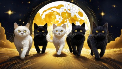 Ilustración Gatos de la Suerte Lunar